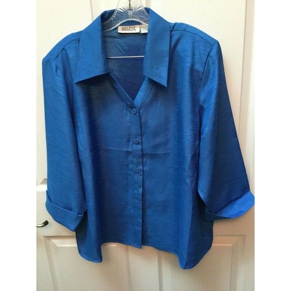 selene sport Tops - SELENE SPORT blue 3/4 sleeve button down blouse 2X